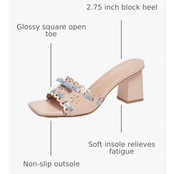 NEW Sandals Open Toe Mules Glossy Chunky Heels Shoes 8 - Picture 2 of 7